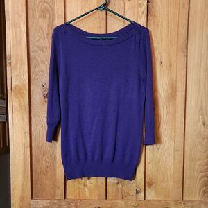 GAP Deep Purple Boat Neck Knit 3/4 Sleeve Cotton Sweater, Size Medium